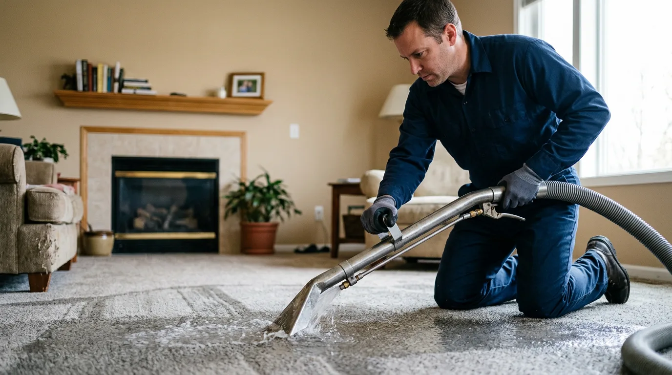 Water damage restoration technician working near Le Roy, KS